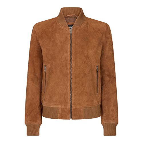TruClothing Womens Genuine Suede Bomber Jacket Leather Casual Varsity Vintage Casual - Tan M