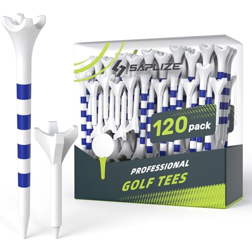 SAPLIZE Professional 120 Pack Plastic Golf Tees (100 Driver Tees + 20 Iron/Hybrid Tees), Low Friction & Resistance, 4 Prong Golf Tees