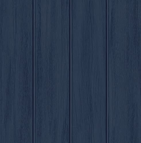NextWall Faux Wood Panel Peel and Stick Wallpaper (Naval Blue)