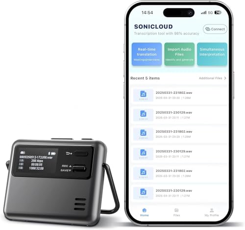 128GB Digital Voice Recorder | Voice Activated | App Controlled | AI Transcription | Portable Dictaphone with MP3 Player, Password Protection, Variable Speed for Lectures & Meetings (1.1 inch Screen)