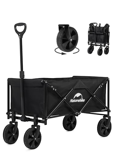 Naturehike Collapsible Beach Wagon with Big Wheels, 300LBS Utility Foldable Grocery Cart on Wheel Heavy Duty with Adjustable Handle, Portable Folding Wagon Cart with Wheel for Camping/Garden/Shopping