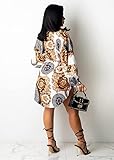 Women's Floral Button Down Shirt Dresses Casual Oversized Long Sleeve Button up Blouses Tops Mini Dress with Belt White and Gold XL