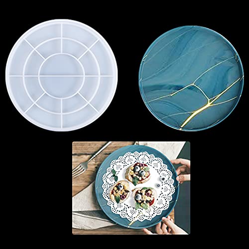 Rolin Roly Resin Round Mold Large Tray Silicone Molds Dinner Dish Casting Epoxy Mould Jewelry Storage Plate Mould for Cosmetic Holder Platter Making DIY Home Decoration