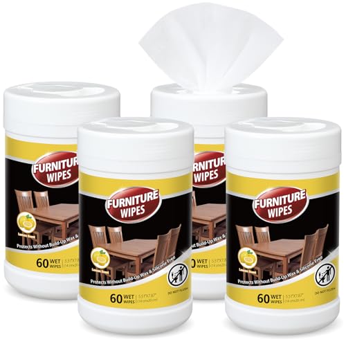 Swiffen 4 Pack Wood Furniture Wipes 240 Count Wood Furniture Cleaner and Polish Wipes Remove Dirt and Grime Buildup Cabinet Cleaner for Wood Surfaces Floors Kitchen Bathroom Cabinet Cleaning