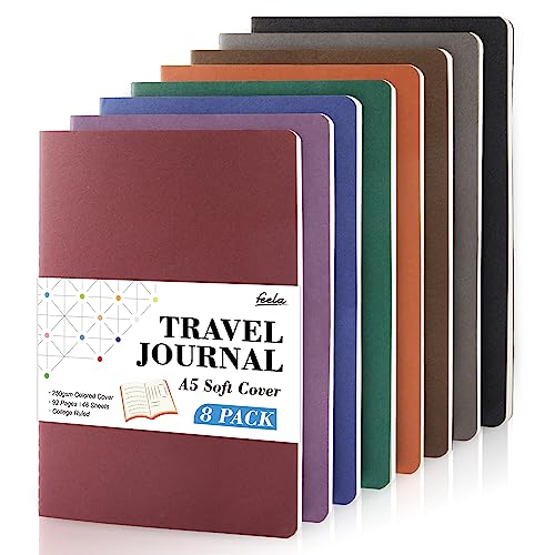 feela 8 Pack Soft Cover Journal Bulk, Notebooks College Ruled for Work, Lined Travel Journal for Students Women, Note Taking Notebook School Supplies Business Writing, 8.2” x 5.5”, A5, Vintage Colors