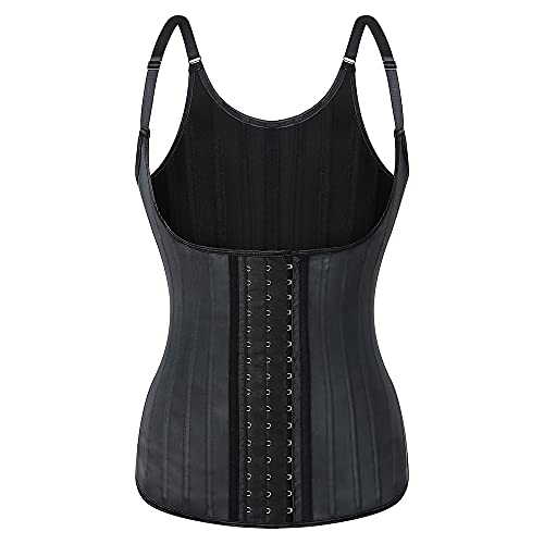 Aecibzo 25 Steel Boned Latex Waist Trainer Vest Workout Corset Body Shaper for Weight Loss (Black, Medium)