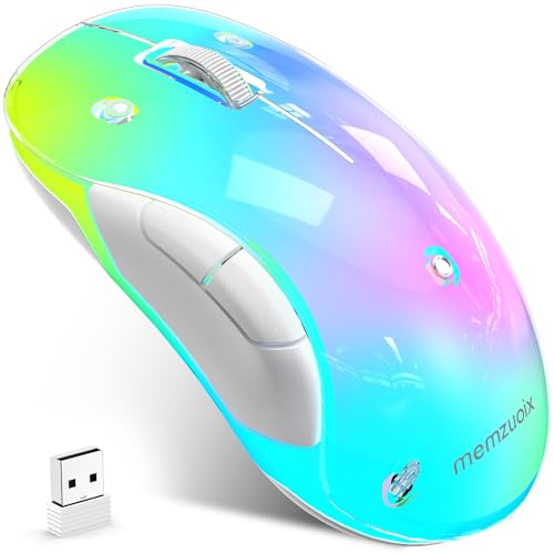 memzuoix 2.4G LED Wireless Mouse, Rechargeable Ergonomic Mouse with Detachable Cover, 1400 DPI Portable Optical Computer Mouse with USB Receiver for Laptop, PC, Desktop and MacBook, 5 Buttons-Blue