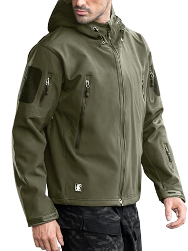 FREE SOLDIER Men's Outdoor Waterproof Soft Shell Hooded Military Tactical Rain Jacket (Green, M)