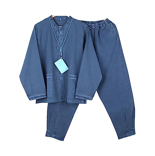 Indigo Blue Unisex Jacket Pants Set Daily Hanbok Korea Traditional Modernized Clothing (XLarge)