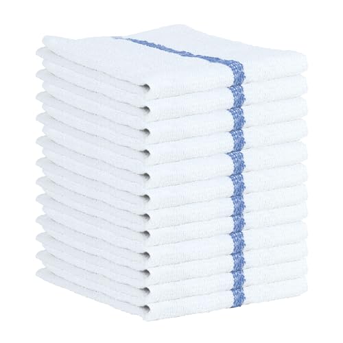 Arkwright Qwick Wick Bar Mop Towels - (Pack of 12) 100% Cotton Quick Dry Dishcloths, Super Absorbent Multipurpose Cleaning Rags for Restaurants, Kitchen, Bathroom, Hotel, 16 x 19 in, Blue Stripe