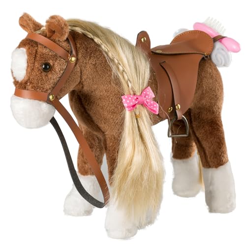 HollyHOME Horse Stuffed Animal Cute Pony Plush Pretend Play Horse Toys for Girls 11 inches Brown