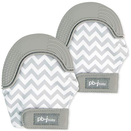 PBnJ baby Silicone Infant Teething Mitten Teether Glove Mitt Toy - Gray Chevron 2pk