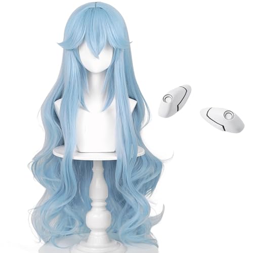 Ice Blue Wig for Costume Cosplay Wig + Hairpin Anime Long Women Curly Fluffy Halloween Hair Wig + Cap…