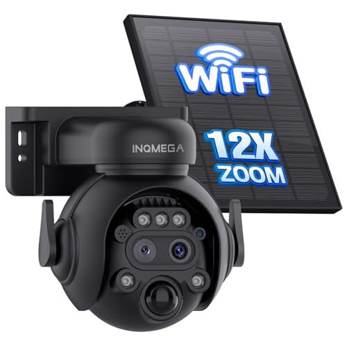 [ 12X Zoom ] 6MP Security Solar Cameras Outdoor, Battery Powered Camera for Home Security, 2.4G WIFI Wireless Camera with PIR Motion Detection, Color Night Vision, Spotlight Siren, SD card Support.