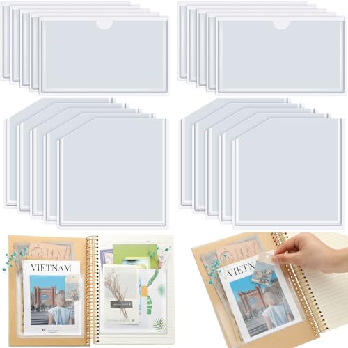 Junkin 20 Pcs Adhesive Pockets for Planners Index Card Pockets Planner Accessories Folder Self Sticky Clear Ideal Holder Top Open Add Storage Space to Notebooks Journal Office School Vinyl, 2 Styles