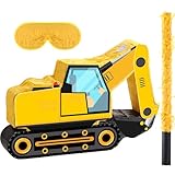 Aoriher Construction Dump Truck Piñata with Blindfold and Bat Construction Party Supplies Tractor Excavator Piñata for Kids Truck Birthday Decor(Excavator)
