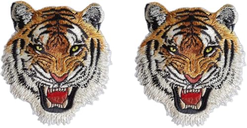 2 Pcs Tiger Face Sew on or Iron on Embroidery Patches for Jeans, Shirts, Hoodies, Blouses, Bags, caps, Backpacks, Purses,Tiger Face Appliques