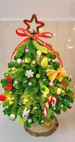 Christmas Pipe Cleaners, Pipe Cleaners Craft Christmas Colors Chenille Stems Craft Supplies, Easy DIY Christmas Tree Kit. Holiday Decor, Gift, School Project by KnitAra(Christmas Green)