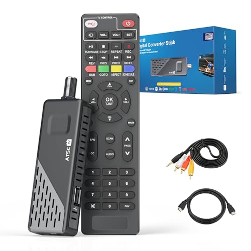 TIMBOOTECH Digital Converter Box for TV, Play, Record & Pause ATSC TV Tuner Stick, Support USB Multimedia & Hard Drive, 1080P HD HDMI & AV Output, DVR, Timer Setting, EPG, 2-in-1 Learning Remote