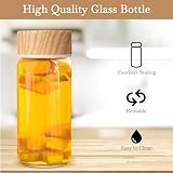 Nuogo 6 Pack Glass Bottles with Lids 12 oz Juicing Bottles Reusable Glass Wide Mouth Glass Juice Bottles for Juicing Airtight Leak Proof Drinking Milk Water Bottle for Juice Tea Milk Storage(Wood)