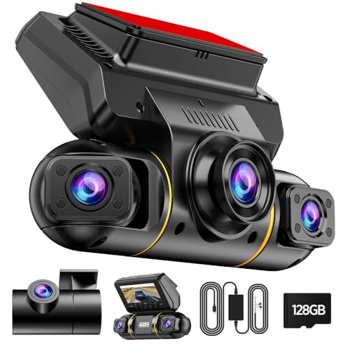LAMTTO Dash Cam Front and Rear Inside with Hardwire Kit for 24h Security Parking Monitor, 360 Degree View 4 Channel 1080P Dash Camera for Cars Left Right, IR Night Vision Dashcam, Free 128GB Card