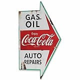 Coca-Cola Auto Shop Metal Sign - Gas, Oil, Auto Repairs Distressed Metal Wall Decor for Garage, Car Shop, or Man Cave