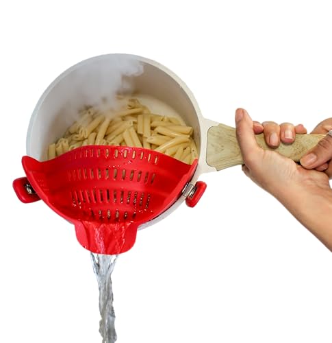 PERFECT PASTA PAL Clip-on Strainer for Pots - Silicone Pasta - Heat Resistant, Space Saving Colander for Kitchen - Dishwasher Safe Pot Strainer - Cooking Essentials and Home Must Haves