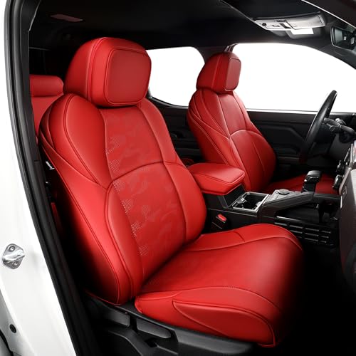 Fit for Tacoma 2024-2025 Car Seat Covers,Custom Car Seat Covers Full Set-5 Seat Car Seat Protector,Waterproof Comfortable Luxury Leather Seat Covers-Full Coverage Automotive Seat Covers Design(Red)