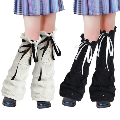 Junely Leg Warmers for Women Kawaii Leg Warmer Cute Legwarmers Japanese Socks Halloween Goth Emo Lolita Gyaru Gothic Harajuku Accessories Black White
