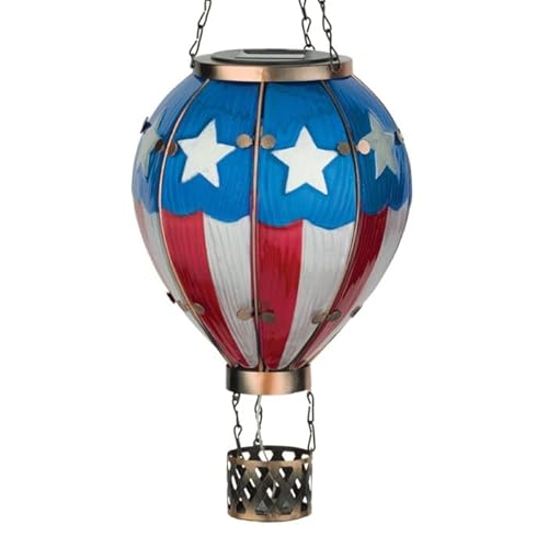 Regal Art & Gift Hot Air Balloon Solar Lantern – Hanging Solar-Powered LED Lights, Waterproof Portable Decorative Outdoor Lamp Made of Metal & Glass for Garden, Patios & Pathway – Americana (Large)
