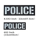 2 Pack Reflective Police Patch Reflective Back Panel Police Patch with Hook and Loop One Small and One Large Black(Police (Black-White)