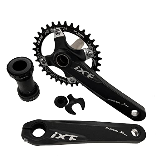 DECKAS 170mm Crankset, 104BCD 32T 34T 36T 38T Oval Single Speed Narrow Wide Tooth Chainring and Crank Arm Set for MTB BMX Road Bicycle (Black 34T)