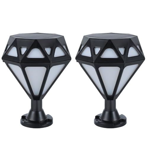 Tyydcmy Diamond Shaped Solar Pillar Lamp Set of 2 2200mAh Outdoor Waterproof Column Light Landscape Light for Courtyard Garden Park Villa Gate Columns Lawn Fence Lighting