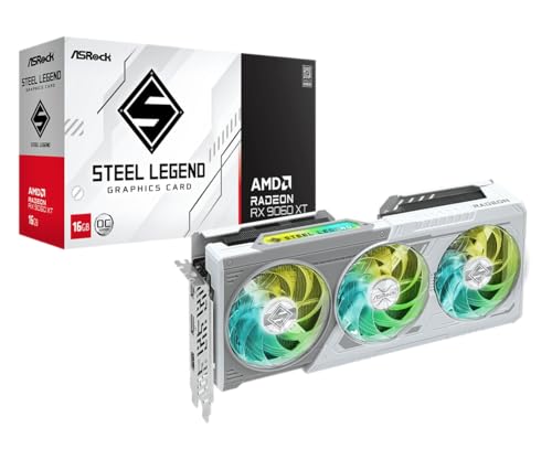 ASRock Radeon RX 9060 XT Steel Legend 16GB GDDR6 OC Graphics Card | 3275 MHz Boost | Triple Fan | 0dB Cooling | Metal Backplate | PCIe 5.0 | DisplayPort 2.1a, HDMI 2.1b
