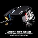 Corsair SCIMITAR RGB ELITE Gaming Mouse For MOBA, MMO - 18,000 DPI - 17 Progammable Buttons - iCUE Compatible - Black