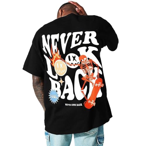 Mens Graphic Tees Vintage T-Shirts Oversized Skull Letter Print Casual Crewneck Cotton Top Cotton Short Sleeve Rapper Streetwear XL