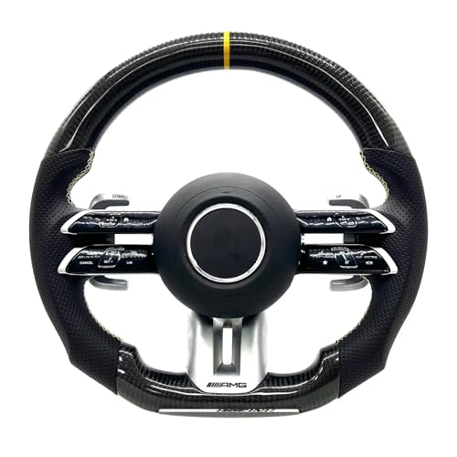 Steering Wheel with Airbag, Carbon Fiber Steering Wheels Compatible with Mercedes-Benz AMG W204 W205 W212 W221 W176 W213 W218 Cla W177 G-CLASS A-Class C-Class E-Class S-Class 2002-2025, Black