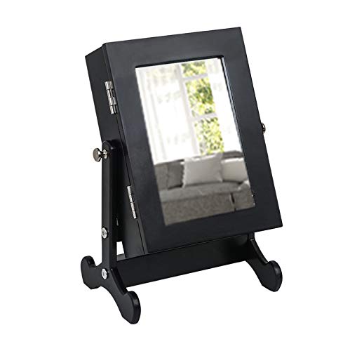 DOLMER Small Mirror Jewelry Cabinet Organizer Armoire Storage Box Countertop with Stand Black Small Jewelry Storage Box Mini Table Tilting Jewelry Organizers