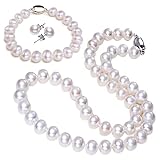 YONGMAN Freshwater Cultured Pearl Necklace Set Includes Stunning Bracelet and Stud Earrings Jewelry Set for Women