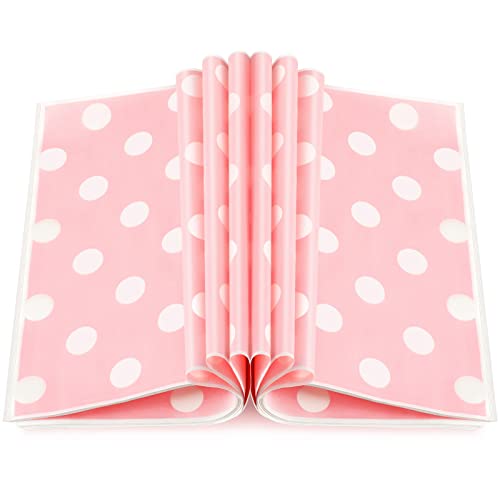 Gersoniel 150 Pcs Wax Paper Sheets for Food Dot Printed Bakery Tissue Greaseproof Disposable Wrapping Paper for Sandwich Fast Food Picnic Basket Liner Christmas Birthday Party Supplies (Pink)