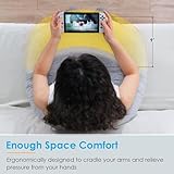 QUEEN ROSE Reading Pillow for Gaming, Lap Desk Pillow for Sitting in Bed or Sofa, Compact Arm Support Pillow for Reading, Playing or Crocheting, Cooling Grey