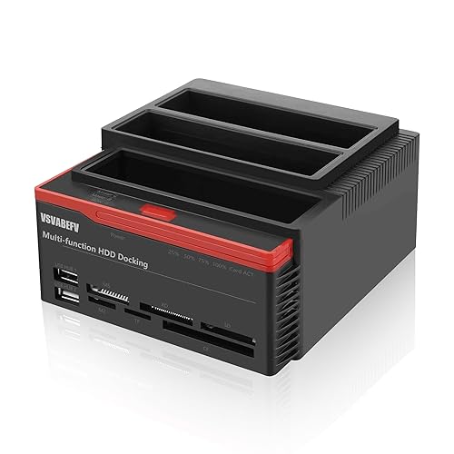 VSVABEFV IDE Hard Drive HDD Docking Station Hard Drive Dock Reader, 2.5 and 3.5 Inch External Hard Drive Enclosure, External HDD Hard Drive Card Reader USB 3.0 Hub, USB 3.0 to 2 SATA Ports 1 IDE Port