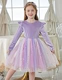 Arshiner Princess Dresses for Girls Velvet Tulle Tutu Party Sparkle Clothes Purple Rainbow Size 7