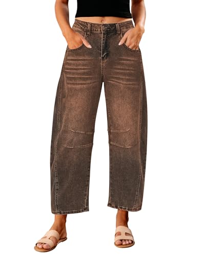 GRAPENT Balloon Jeans for Women Trendy Jeans for Women Pantalones De Mujer Cintura Alta Barrel Leg Jean Pants High Waisted Jean Trousers Color Root Beer X-Large Plus Size 16 Size 18