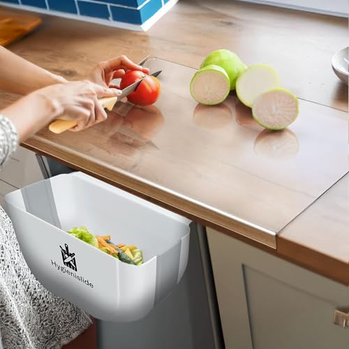 Acrylic Cutting Board with Counter Lip & Hanging Folding Trash can 17.7 X 23.6 inch Easy Wash Acrylic Cutting Board for Counter Top, Nom Slip For Slicing fruits,Vegetables & White Hanging