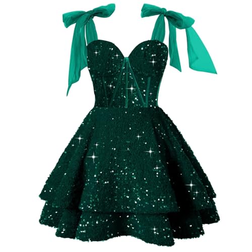 SEIM Women's Teal Sequins Homecoming Dresses with Bow Tiered DAMA V Neck Plus Size Short Corset A Line Sparkly Layer Sweet Prom Dresses 2025 for Teens Megan Moroney Dress 20W