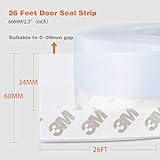 26 Feet Silicone Seal Strip,Door Weather Stripping Door Seal Strip Window Seal Silicone Sealing Tape for Door Draft Stopper Adhesive Tape for Doors Windows and Shower Glass Gaps (Transparent, 60MM)