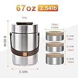 Pawovdeq 67 oz Adults Stainless Steel Vacuum Insulated Wide Mouth Soup Food Thermos Hot Food Jar with Keep Thermal Portable 3 Tier Stackable Bento Hot Food Containers Lunch Boxes (67 oz Silver)