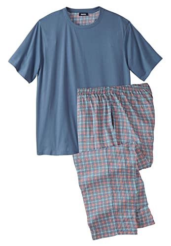 KingSize Men's Big & Tall Jersey Knit Plaid Pajama Set - 8XL, Slate Blue Plaid