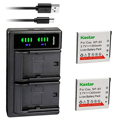 Kastar 2-Pack Battery and LTD2 USB Charger Replacement for Casio NP-60 CNP-60 CNP60, BC-60 BC-60L, Casio Exilim EX-FS10 EX-S10 EX-S12 EX-Z9 EX-Z19 EX-Z20 EX-Z21 EX-Z25 EX-Z29 EX-Z80 EX-Z85 EX-Z90